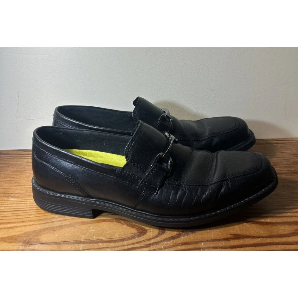 Bostonian Men Size 9 Dress Shoes Black Leather Pull On Buckle Top Loafer 21938